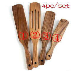 7pcs Kitchen Tableware Spoon Set Teak Natural Wood Spoon Ladle Turner Rice Colander Soup Skimmer Cooking Spoon Scoop Kitchen Reusable Tool Kit