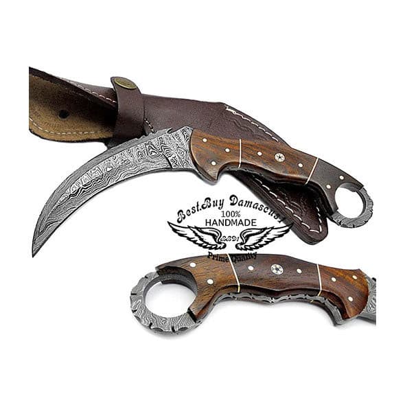 Hunting Knife Rose Wood 8.2'' Hunting custom Fixed Blade karambit Damascus steel Knife