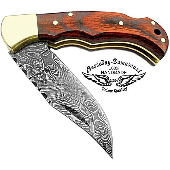  Best.Buy.Damascus1 Damascus knife - Pocket Folding Knife -  Blue Wood Handel - damascus Knife - Damascus Pocket knife - Knife for Men -  Knives - Good For Camping Hunting knife