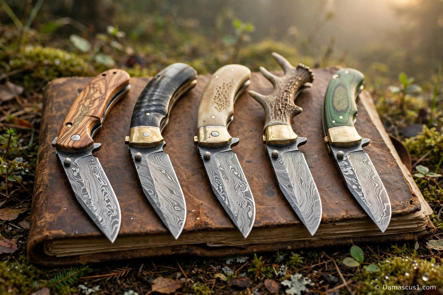 Editorial cover for Top 5 Damascus Pocket Knives for Outdoor & Everyday Carry (2026): Ranked by Use Case