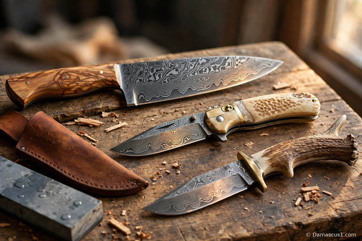 Editorial cover for Handcrafted Damascus Steel Tools: A Buyer's Guide to Knives for Kitchen, Camp, and Everyday Carry