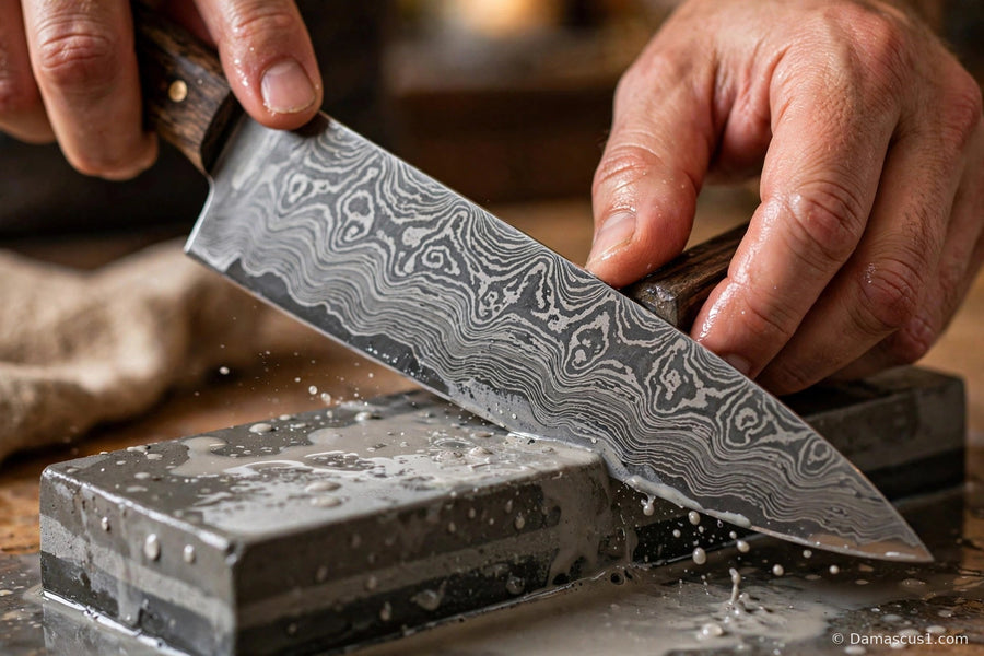 Editorial cover for How to Sharpen a Damascus Knife: A Calm, Step-by-Step Guide That Protects the Pattern