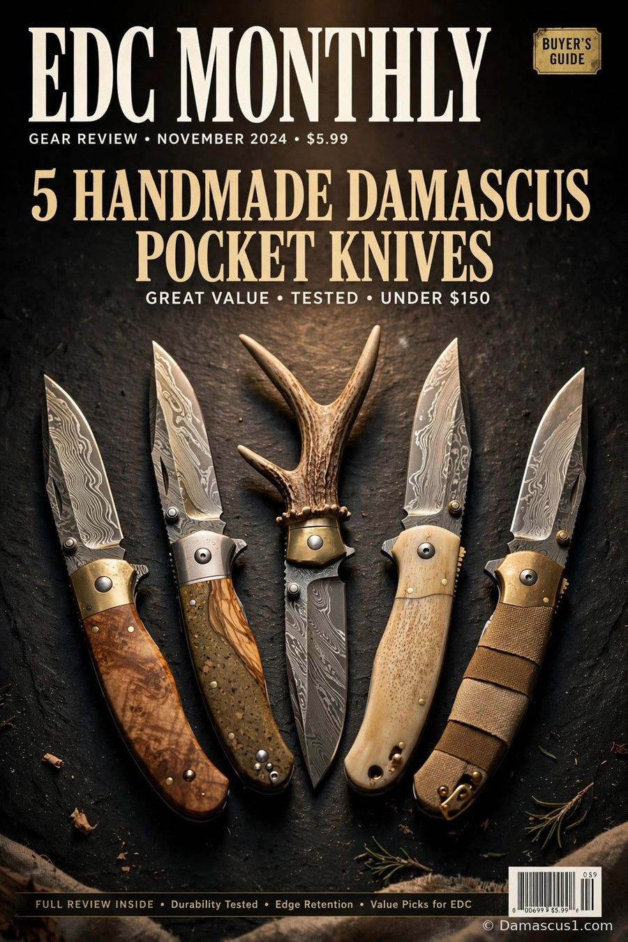 Editorial cover for The Damascus Pocket Knife Under $100 Worth Owning: An Honest Buyer's Shortlist