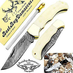 Camel Bone 6.5'' Hunting Pocket Knife - Best Buy Damascus