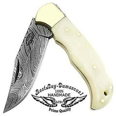 Camel Bone 6.5'' Hunting Pocket Knife - Best Buy Damascus
