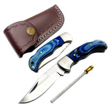 Blue Bolster Wood Stainless Pocket Knife Set