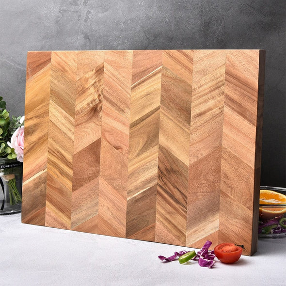 Kitchen Cutting Chopping Board, Acacia Wood Kitchen Cutting Board with End - Grain, Large Wooden Chopping Board Premium Quality - Best Buy Damascus