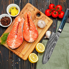 Kitchen Knife Set 9 Pcs Japanese AUS - 10 Damascus Steel Chef Knife Set Blue G10 Knife Set Professional Chef Knife Block Set - Best Buy Damascus