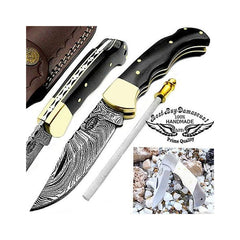 Knife 6 5" Pocket Knife Buffalo Horn Folding Pocket Knives Damascus pocket knife Hunting Knife Pocket knife for men Knife set - Best Buy Damascus