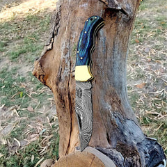 knife 6.5" Blue Wood Damascus Steel Folding Pocket Knife Hunting knife Pocket knife for men, Pocket knives set - Best Buy Damascus