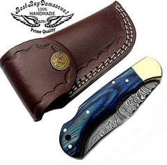 knife 6.5" Blue Wood Damascus Steel Folding Pocket Knife Hunting knife Pocket knife for men, Pocket knives set - Best Buy Damascus