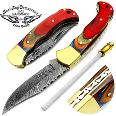 knife 6.5" Multi Wood Damascus Pocket Knife Folding Knife Hunting Pocket knife set - Best Buy Damascus