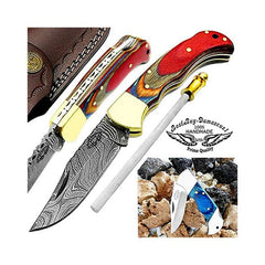 knife 6.5" Multi Wood Damascus Pocket Knife Folding Knife Hunting Pocket knife set - Best Buy Damascus