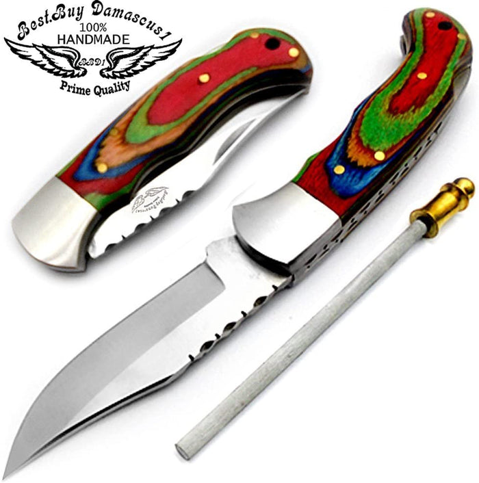 knife 6.5" Multi Wood Folding Pocket Knife 420C Stainless Steel Hunting Knife Pocket knife set - Best Buy Damascus