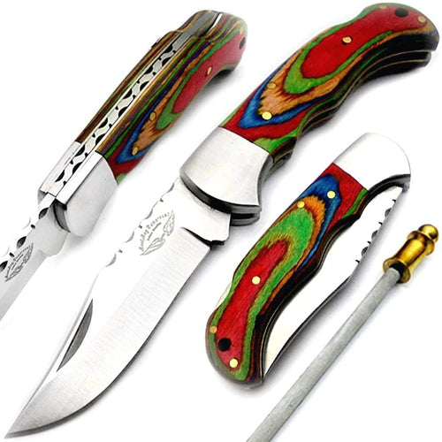 knife 6.5" Multi Wood Folding Pocket Knife 420C Stainless Steel Hunting Knife Pocket knife set - Best Buy Damascus