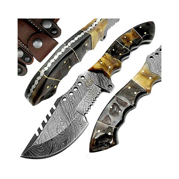 Knife Hunting Knife Ram Horn 9.5" Tracker Knife Fixed Blade Damascus Knife - Best Buy Damascus
