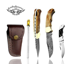 Knife Olive Wood Pocket Knife Set Damascus Pocket knife for men Folding Knives Set - Best Buy Damascus