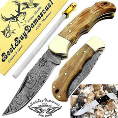 Knife Olive Wood Pocket Knife Set Damascus Pocket knife for men Folding Knives Set - Best Buy Damascus