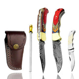 Multi Wood Damascus Pocket Knife Set