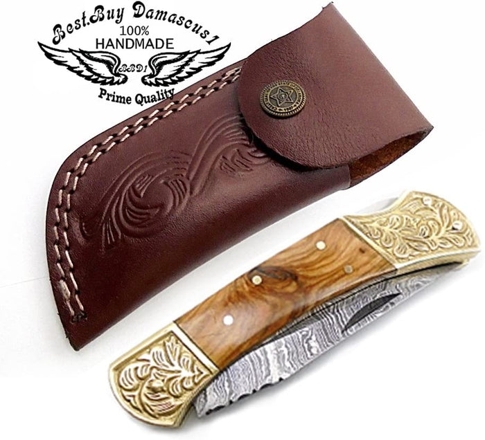 Olive Wood Scrimshaw Work 7.6'' - Best Buy Damascus