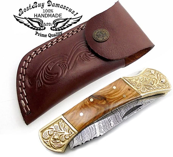 Olive Wood Scrimshaw Work 7.6'' - Best Buy Damascus