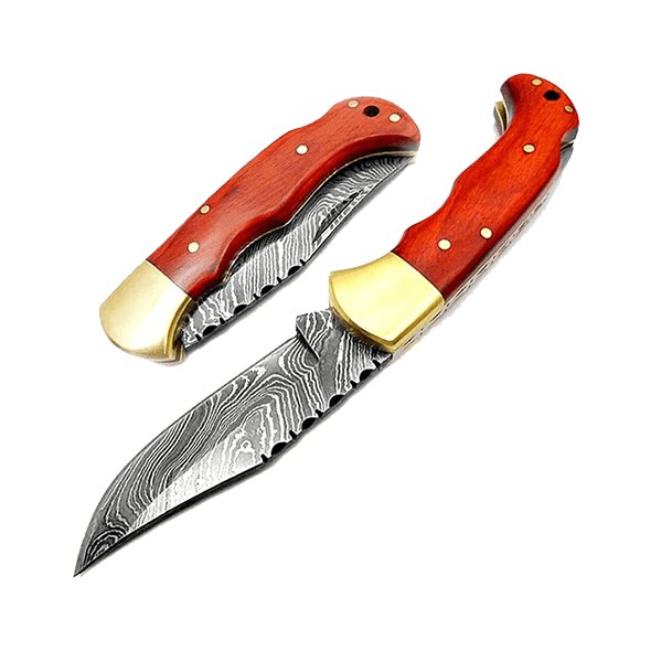 Orange Wood 6.5'' Hunting Pocket Knife - Best Buy Damascus