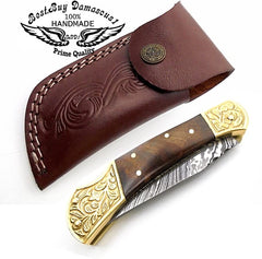 Pocket Knife 7.5'' Rose Wood Damascus Pocket Knife Scrimshaw Hunting Folding Knife Men's & Women's Gifts - Best Buy Damascus