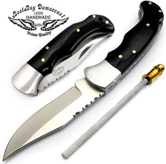 Pocket Knife Buffalo Horn Folding Knife 6.5'' 420c Stainless Steel Hunting Knife Pocket Knife for men Knife Sharpeners Pocket Knives - Best Buy Damascus