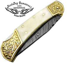 Pocket Knife Camel Bone 7.5'' Handmade Damascus Folding Knife Scrimshaw Work Pocket Knives - Best Buy Damascus