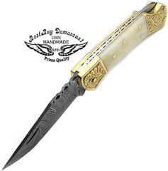 Pocket Knife Camel Bone 7.5'' Handmade Damascus Folding Knife Scrimshaw Work Pocket Knives - Best Buy Damascus
