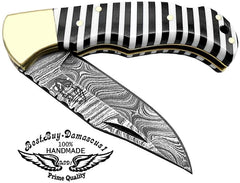 Pocket Knife Damascus Steel Knife Black & White Small Lines 6.5" Pocket Knives - Best Buy Damascus