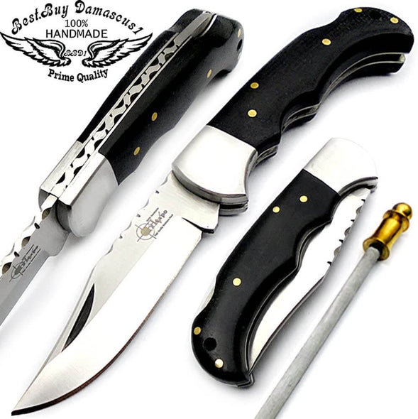 Pocket knives Black Wood Pocket knife for men 6.5'' Stainless Steel knife, Pocket knife Hunting Folding Knife gifts for men - Best Buy Damascus