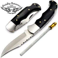 Pocket knives Black Wood Pocket knife for men 6.5'' Stainless Steel knife, Pocket knife Hunting Folding Knife gifts for men - Best Buy Damascus
