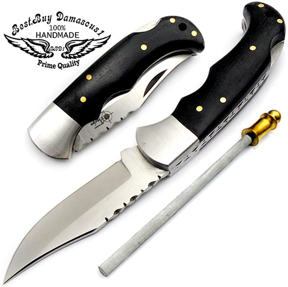 Pocket knives Black Wood Pocket knife for men 6.5'' Stainless Steel knife, Pocket knife Hunting Folding Knife gifts for men - Best Buy Damascus