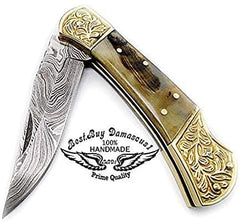 Ram Horn Scrimshaw Work 7.6'' - Best Buy Damascus