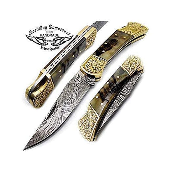 Ram Horn Scrimshaw Work 7.6'' - Best Buy Damascus