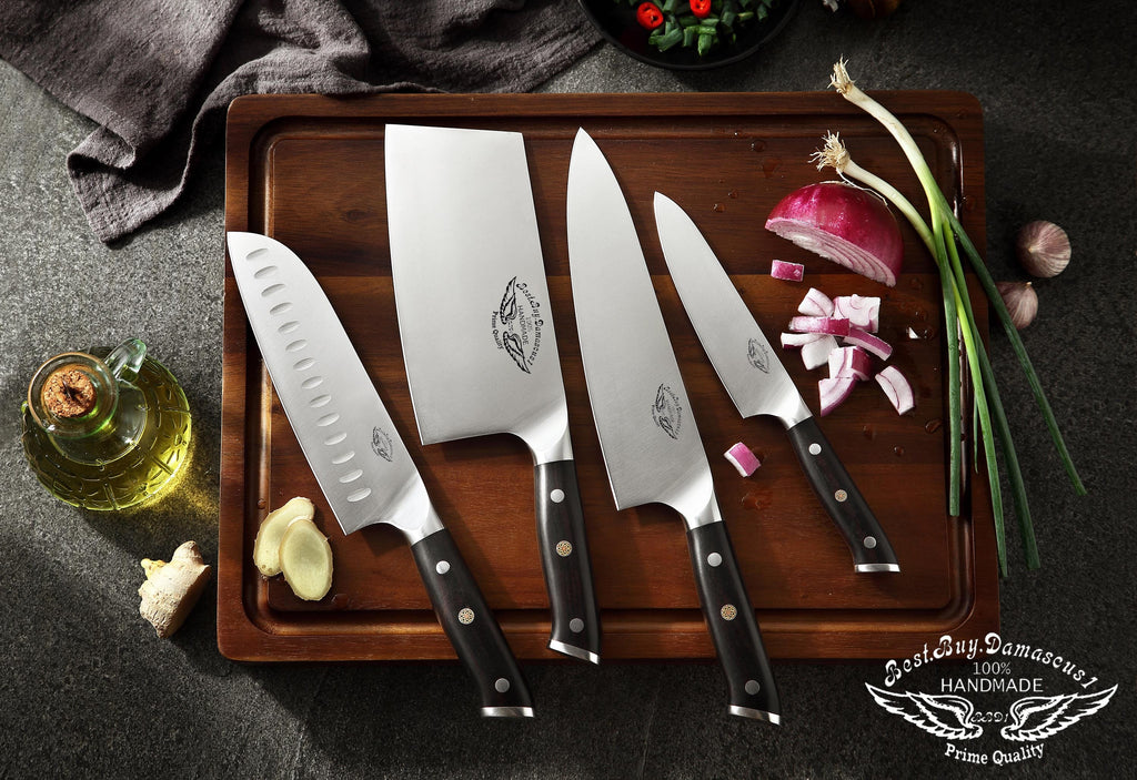 WAK Kitchen Knives Set Full 7 PCs Knife and Sharpener Germany 1.4116 Steel  Black Pakkawood Handle Chef Kitchen Knives Sets