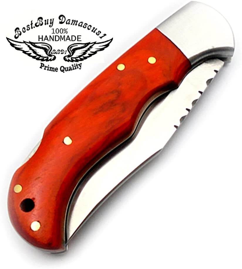 Pocket Knife Orange Wood Folding Knife 6.5'' 420c Stainless Steel Hunting Knife Pocket Knife for men