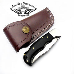Couteau de poche Couteau pliant en corne de buffle 6,5 '' 420c Couteau de chasse en acier inoxydable Couteau de poche pour hommes Aiguiseurs de couteaux Couteaux de poche 
