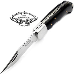 Couteau de poche Couteau pliant en corne de buffle 6,5 '' 420c Couteau de chasse en acier inoxydable Couteau de poche pour hommes Aiguiseurs de couteaux Couteaux de poche 