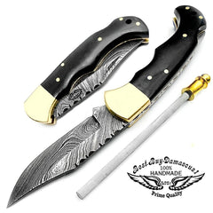 Couteau 6 5 "couteau de poche corne de buffle couteaux de poche pliants couteau de poche damas couteau de chasse couteau de poche pour hommes ensemble de couteaux