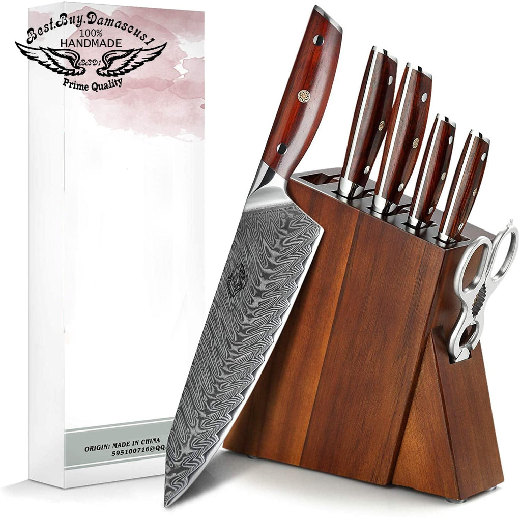 Knife Block Sets 7 Pieces Kitchen Knife Set with Block Wooden Professi –  Best Buy Damascus