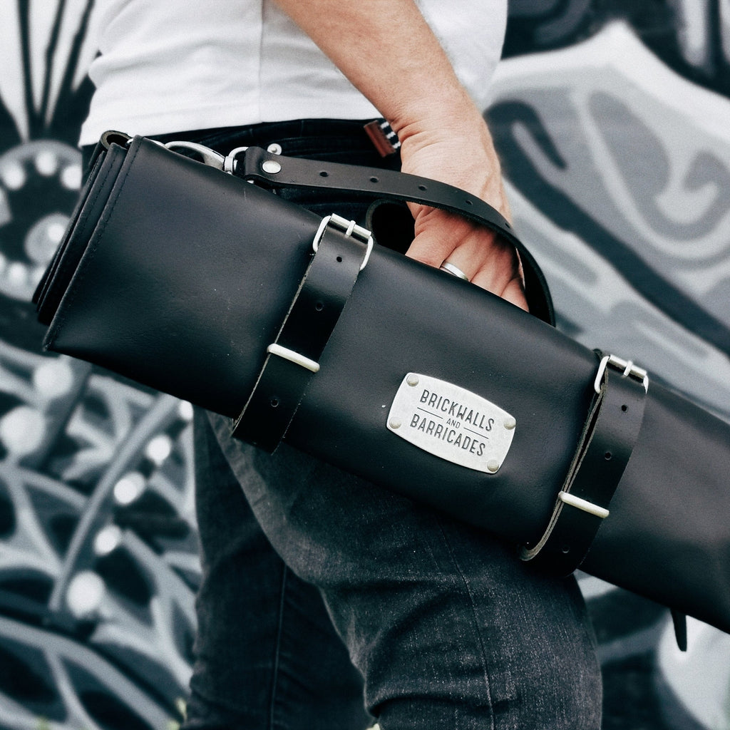 Knife Roll Bag The Classic Knives Bag  " 12-Sloth Leather Knife Bag  - Black