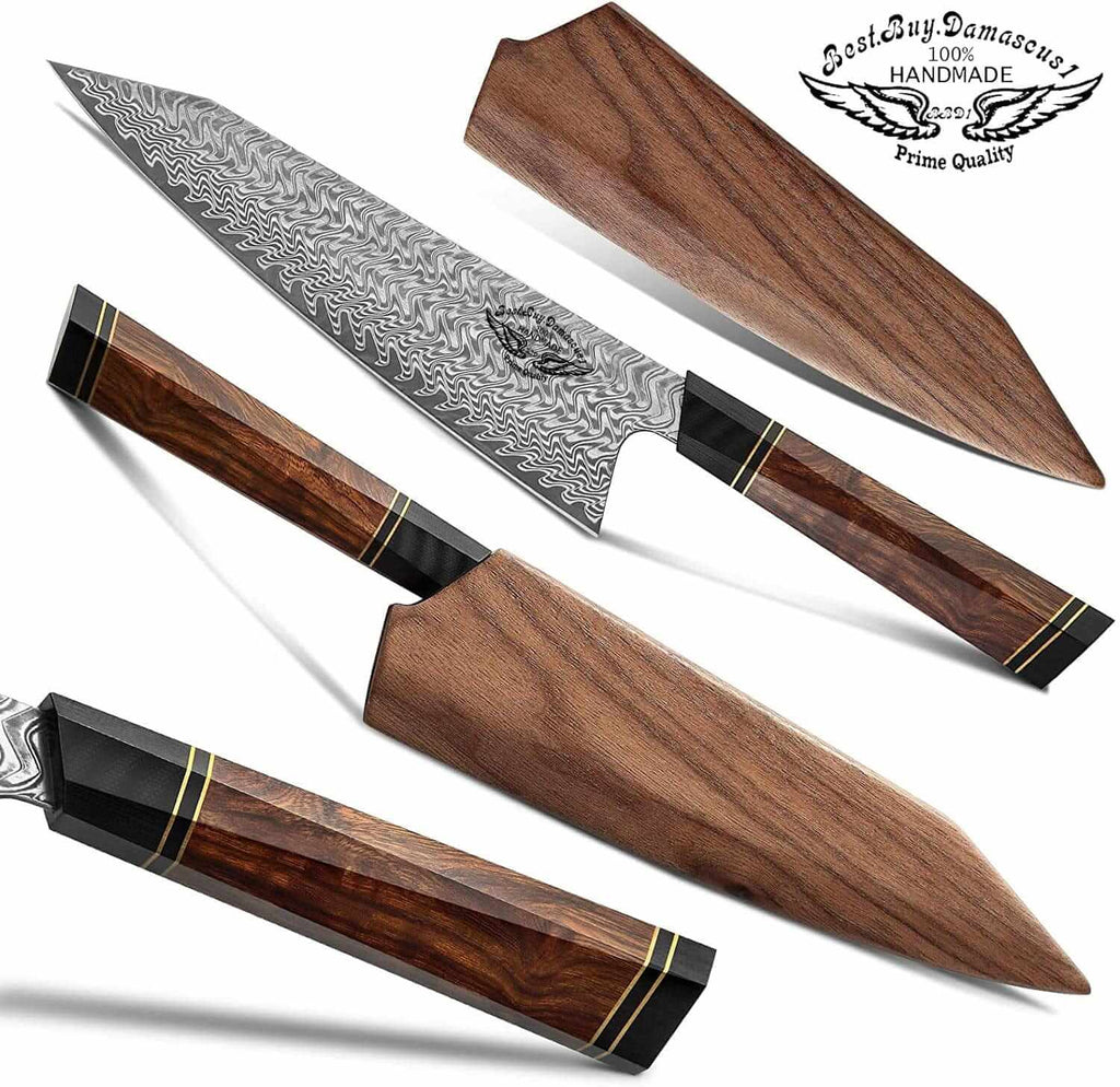 Chef Knife 8.5″ Damascus Steel Kitchen Knife Leather Sheath Home Cookin  Tools