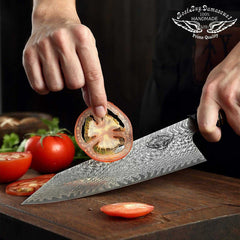 Chef knife Damascus Steel 8.5 inch Chef Knife, Hand Forged Kitchen Kiritsuke Knife Professional Japanese Chef Knife- Rose Wooden Handle with Black Walnut Wooden Sheath and Acacia Wooden Box