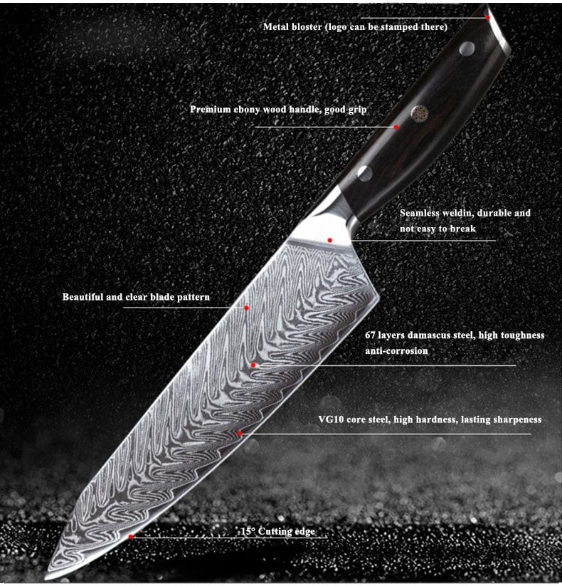 SENKEN 15-Piece Damascus Knife Block Set - Tsunami Collection Japanese  Chef Knife Set - 67-Layer Japanese VG10 Steel Blades, Includes Chef Knife
