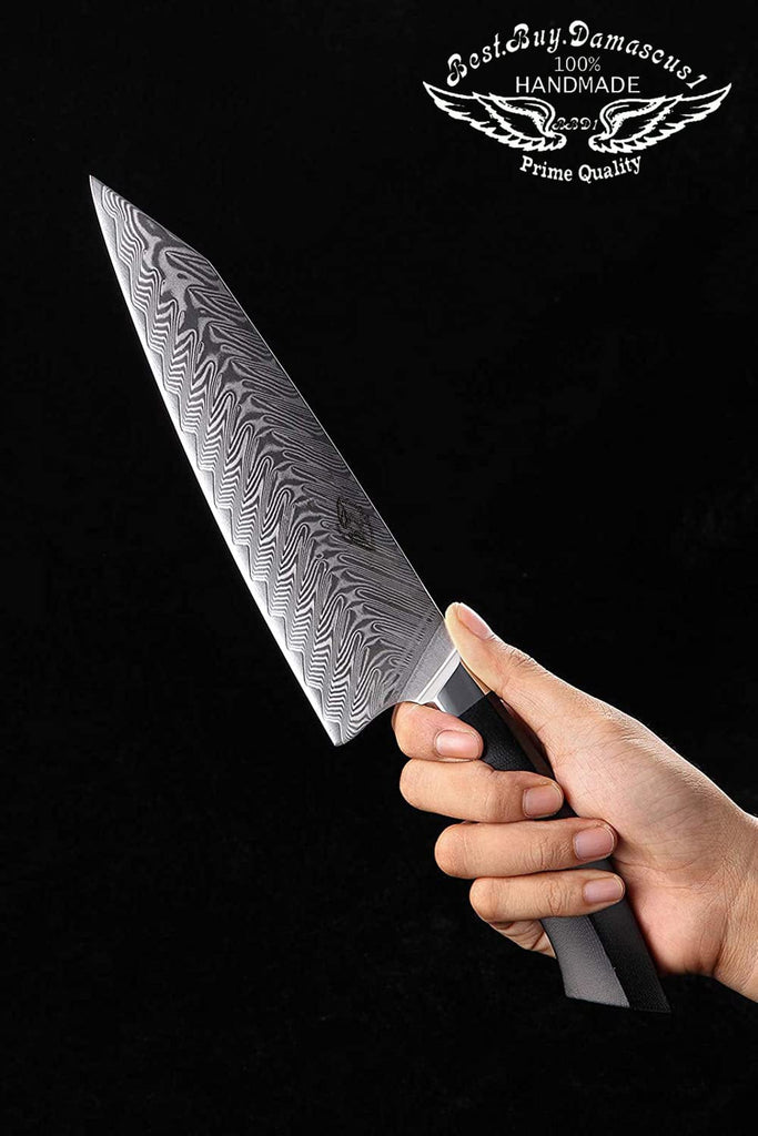 Professional 8.5 inch Damascus Steel Chef Knife, Military Grade G10 Handle with Magnetic Sheath