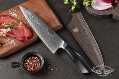 Professional 8.5 inch Damascus Steel Chef Knife, Military Grade G10 Handle with Magnetic Sheath