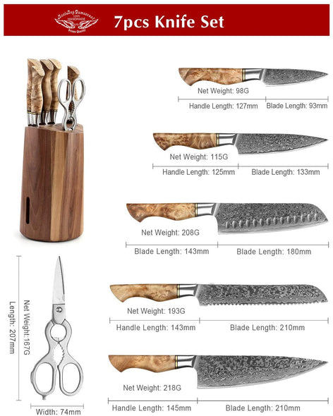 Professional Forging Damascus High Carbon Steel 7PCS Kitchen Knives Set