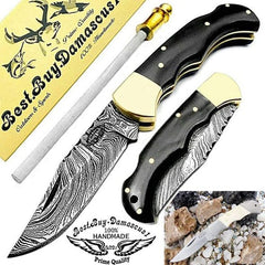 Couteau 6 5 "couteau de poche corne de buffle couteaux de poche pliants couteau de poche damas couteau de chasse couteau de poche pour hommes ensemble de couteaux